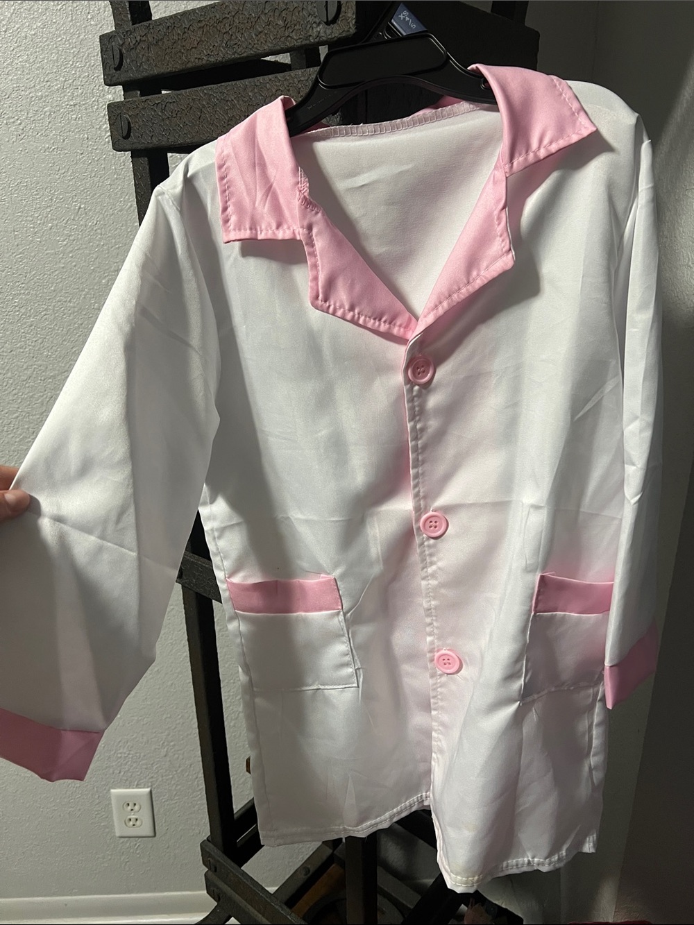 Toddler doctors coat- white and pink. Size 4-6